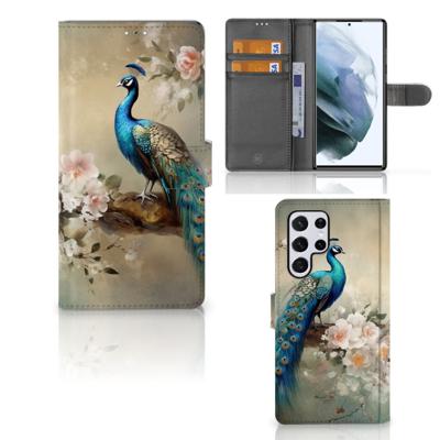 Telefoonhoesje | Met pasjeshouder | voor Samsung Galaxy S22 Ultra Vintage Pauwen