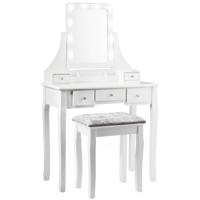 Make-Upset met Rechthoekige Spiegel en Kruk Kaptafel 80 x 40 x 135,5 cm Wit