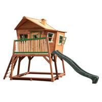 AXI Max Speelhuis op palen, zandbak & groene glijbaan Speelhuisje voor de tuin / buiten in bruin & groen van FSC hout - thumbnail