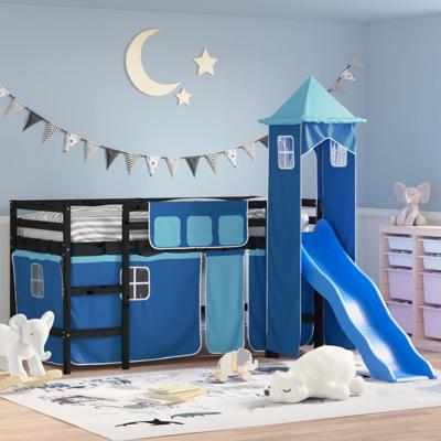Kinderhoogslaper met toren 90x190 cm massief grenenhout blauw