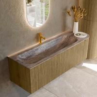 Badmeubel Mondiaz Kurve-Dlux | 145 cm | Meubelkleur Dusk | Wastafelkleur Oza | Solid surface | Wasbak linker zijde spoelbak | 1 kraangat