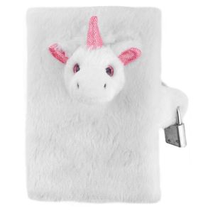 Dagboek witte/roze pluche eenhoorn 10 x 14 cm voor meisjes   -