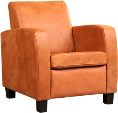 Oranje leren landelijke fauteuil Joy - poot hout bruin - Kenia Leer Rost (oranje leer)