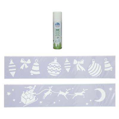Kerst sfeer raamsjablonen met ECO spuitsneeuw - 9x stuks - 24 x 60 cm - raamdecoratie