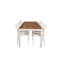 Bois tuinmeubelset tafel 90x205cm en 6 stoel Santorini wit, naturel. - thumbnail