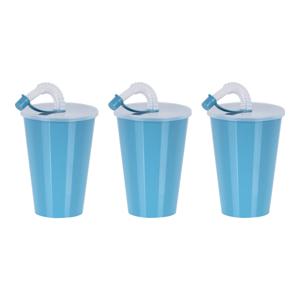 Drinkbeker met deksel en rietje - 6x - licht blauw - kunststof - 450 ml - 12 x 9 cm