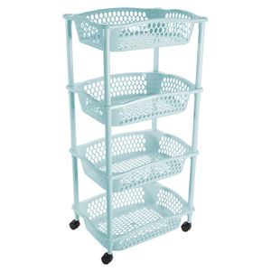 Keuken opberg trolleys/roltafels met 4 manden 86 cm lichtblauw