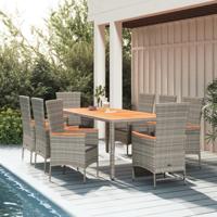 9-delige Tuinset met kussens poly rattan grijs
