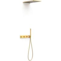 Regendouche set Tres B-System | Inbouw | Thermostaatkraan | 3-weg | Rechthoekig | 24k Goud mat
