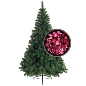 Bellatio Decorations kunst kerstboom 210 cm met kerstballen fuchsia roze - Kunstkerstboom