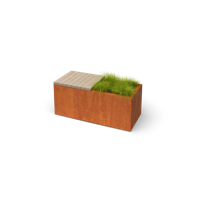Florisa Rechthoekige cortenstaal plantenbak met hardhout zitbank L100 x B40 x H42 cm - Geroba