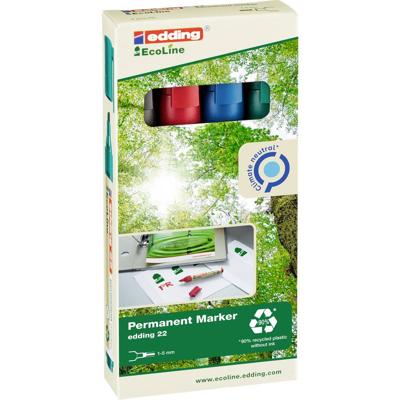 Edding 22 EcoLine 4-22-4 Permanent marker Zwart, Blauw, Rood, Groen Watervast: Ja