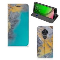 Motorola Moto G7 Play Standcase Marble Blue Gold - thumbnail