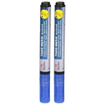 2x stuks blauwe glitter textielstift