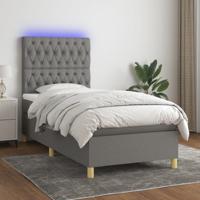 Boxspring met matras en LED stof donkergrijs 90x190 cm