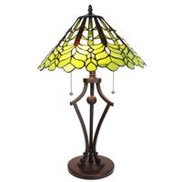 LumiLamp Tiffany Tafellamp Ø 41x62 cm Groen Wit Glas Kunststof Rond Tiffany Bureaulamp Groen Tiffany Bureaulamp