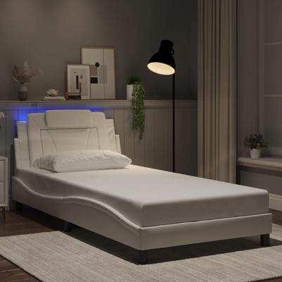 Bedframe met LED-verlichting kunstleer wit 100x200 cm