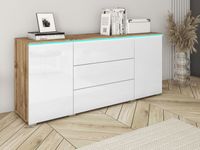 Dressoir VITTORIO 2 deuren 3 lades wotan eik/hoogglans wit zonder led