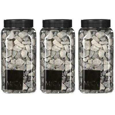 Mica decorations Decoratie stenen - 3x - grijs mix - 650 ml - hobby materialen - plantenpot vulling