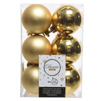 12x Kunststof kerstballen glanzend/mat goud 6 cm kerstboom versiering/decoratie   -
