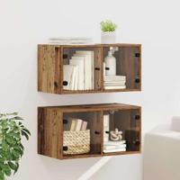 Wandkasten 2 pcs Oud Hout 68 x 37 x 35 cm Bewerkt hout