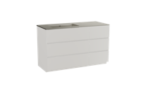 Storke Edge staand badmeubel 130 x 52 cm mat wit met Diva asymmetrisch linkse wastafel in top solid zijdegrijs