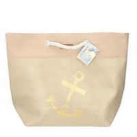 Strandtas beige met anker 38 x 51 cm - thumbnail