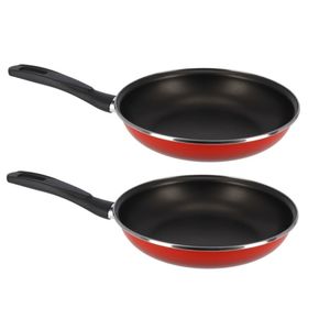 Set van 2x stuks aluminium koekenpan/hapjespan Merida rood met anti-aanbak laag 28 cm