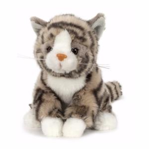 Semo Pluche knuffel kat/poes met zwarte strepen - grijs - 16 cm