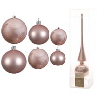 Groot pakket glazen kerstballen 50x lichtroze glans/mat 4-6-8 cm met piek glans - thumbnail