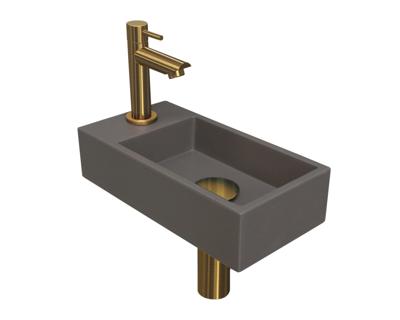 Fonteinset INK Versus 36x18x9 cm Quartz Beton Met Kraangat Links Brushed Mat Goud