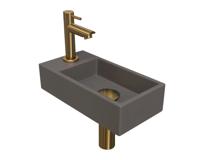 Fonteinset INK Versus 36x18x9 cm Quartz Beton Met Kraangat Links Brushed Mat Goud