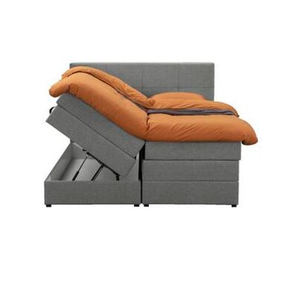 Boxspring met opbergruimte Liv geblokt - lichtgrijs - 180x200 cm - Leen Bakker