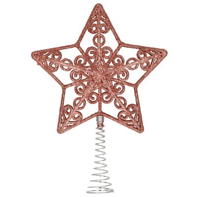 Kunststof kerstboom open ster piek glitter donker roze/rose 20 cm