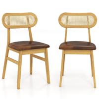 Eetkamerstoelen van Hout in een 2-delige set Houten Stoelen voor Binnen met een Gestoffeerde Zitting Rustiek Bruin