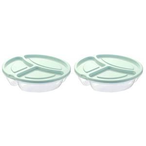 2x Lunchtrommels/bewaarbakjes rond 3- vaks mint groen kunststof 1.1 liter