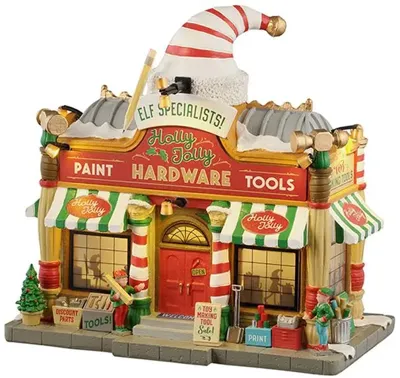 Lemax holly jolly hardware verlicht kersthuisje Santa&apos;s Wonderland 2025