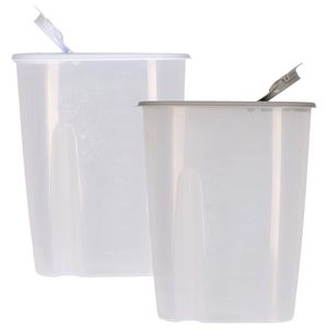 Voedselcontainer strooibus - grijs en wit - 2,2 liter - kunststof - 20 x 9,5 x 23,5 cm