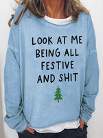 Women's Christmas Casual Crew Neck Cotton-Blend Sweatshirt - thumbnail