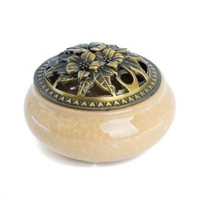 Wierook Brander Traditioneel Tibetaans Design Keramiek Geel - 10 x 10 x 6 cm