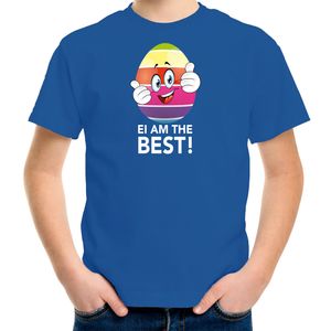 Vrolijk Paasei ei am the best t-shirt blauw voor kinderen - Paas kleding / outfit