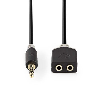 Stereo audiokabel | 3,5 mm male - 2x 3,5 mm female | 0,2 m | Antraciet