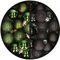 34x stuks kunststof kerstballen groen en zwart 3 cm - thumbnail