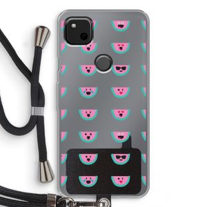 Smiley watermeloenprint: Pixel 4a Transparant Hoesje met koord
