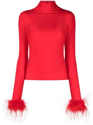 Atu Body Couture haut orné de plumes à col montant - Rouge