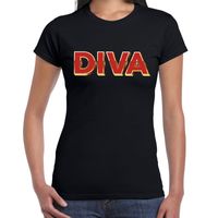 DIVA fun tekst t-shirt zwart met 3D effect voor dames - thumbnail