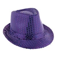 Carnaval verkleed hoedje - Trilby - paars - glitter pailletten - heren/dames - Carnaval