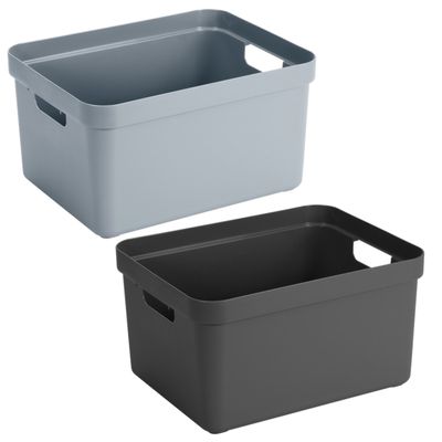 Set van 2x stuks donkergrijs/blauwgrijze opbergboxen/opbergmanden van 45 x 35 x 24 cm