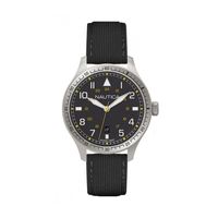 Nautica horlogeband A10097G Leder Zwart 22mm + grijs stiksel - thumbnail
