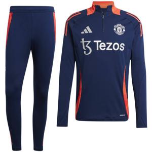 adidas Manchester United Trainingspak 1/4-Zip 2024-2025 Donkerblauw Rood Zilver